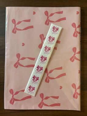 10 Pink Bow 10x13 Poly Mailers w/40 Bonus Matching Stickers